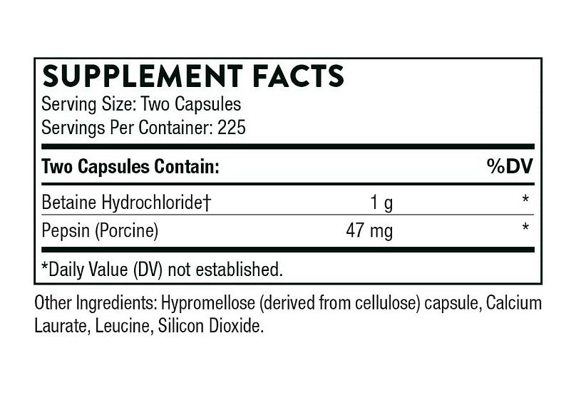 Thorne Betaine HCL & Pepsin - Digestive Enzymes for Protein Breakdown