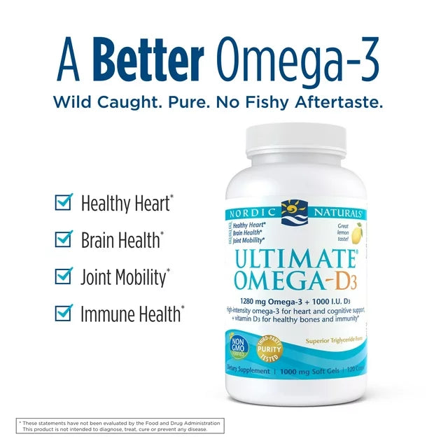 Nordic Naturals Ultimate Omega-D3 Softgels, Lemon, 1280 mg, Fish Oil 120 Ct