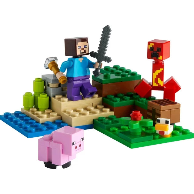 LEGO Minecraft The Creeper Ambush Building Toy 21177, Pretend Play Zombie Battle, Ore Mining and Animal Care with Steve, Baby Pig & Chicken Minifigures, Gift for Kids, Boys and Girls Age 7+ Years Old