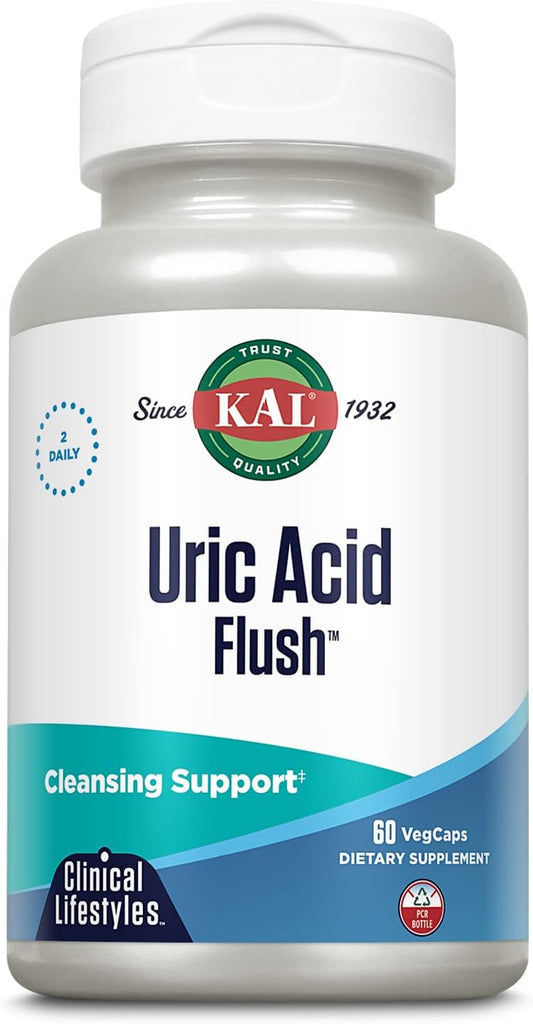 KAL Uric Acid Flush, Joint Health Supplement with Tart Cherry Extract, Celery Seed and Turmeric Extract, Joint Comfort and Mobility Support, Lab Verified, 60-Day Guarantee, 30 Servings, 60 VegCaps