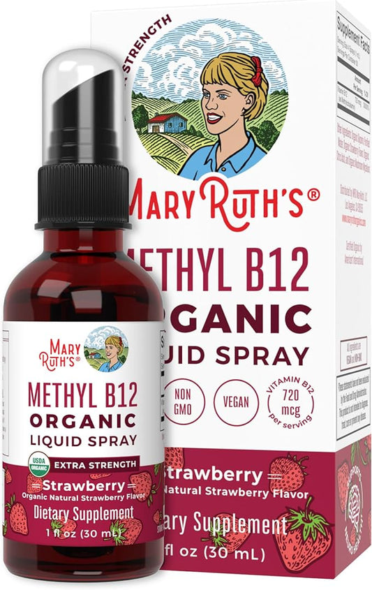 Vitamin B12 Spray | USDA Organic Vitamin B12 Liquid Spray | B12 Vitamin Supplement Liquid for Nerve Function | Liquid Vitamin B12 for Energy Support