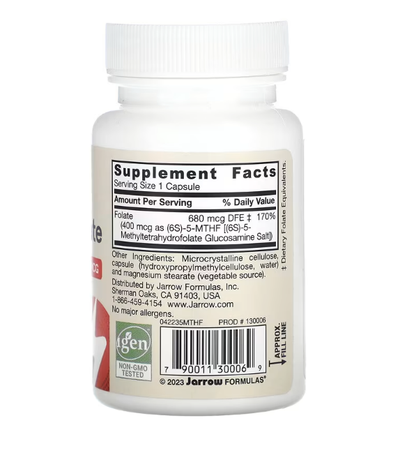 Jarrow Formulas, Methyl Folate,Extra Strength, 400 mcg, 60 Veggie Capsules