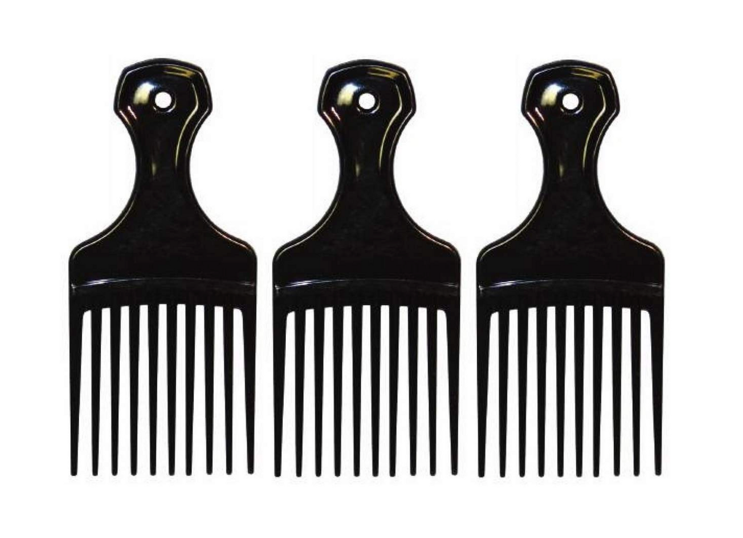 Comfort Axis Plastic Mini Comb and Lift Hair Pick, 3 Pack, Black