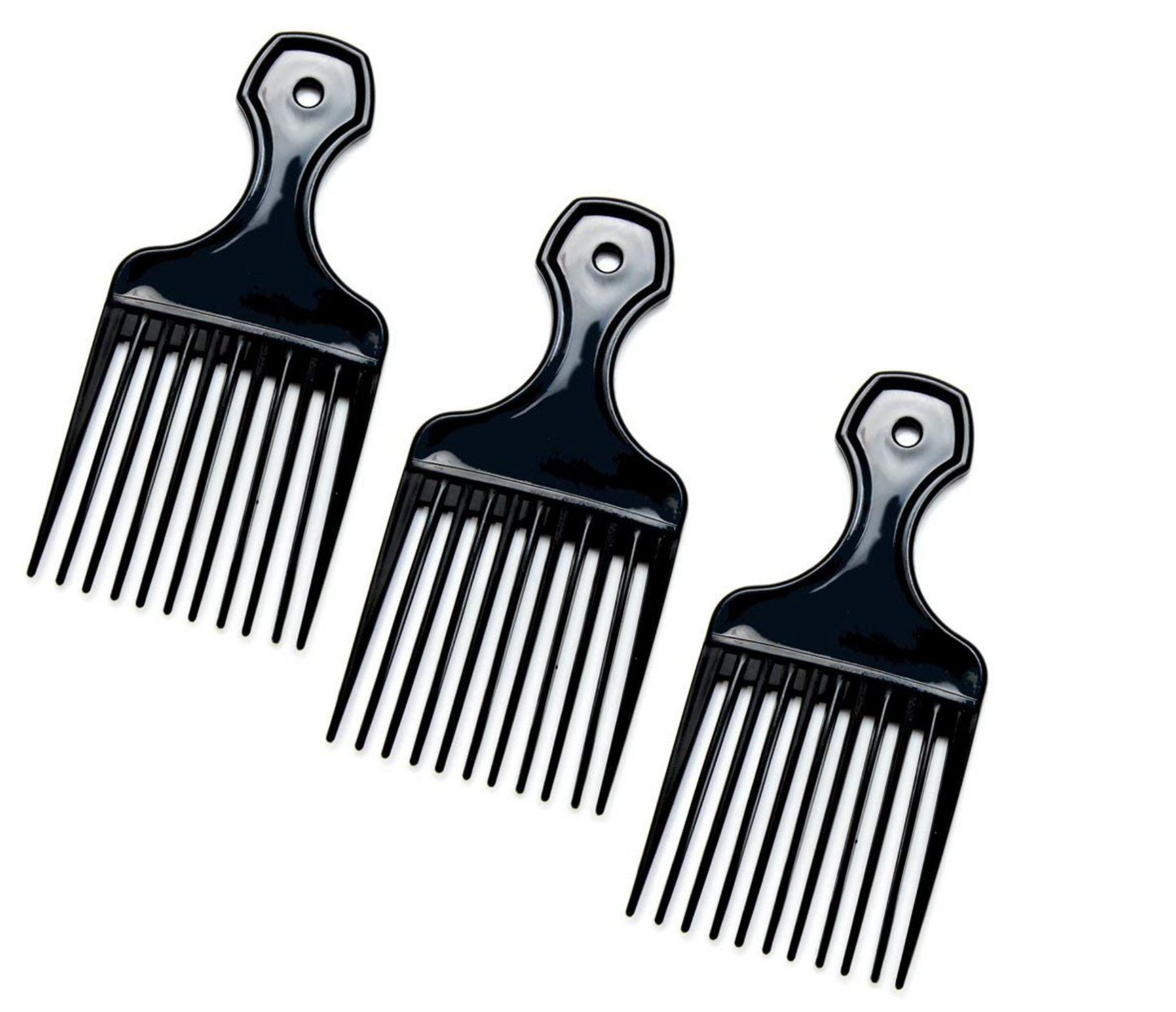 Comfort Axis Plastic Mini Comb and Lift Hair Pick, 3 Pack, Black