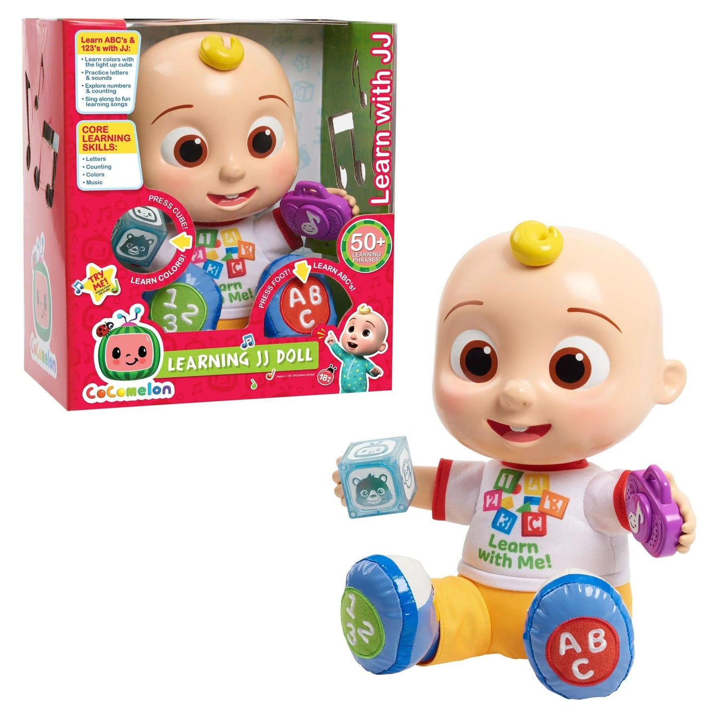 CoComelon Interactive Learning JJ Doll with Lights, Sounds, and Music to Encourage Letter, Number, and Color Recognition, Kids Toys for Ages 18 month