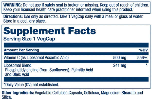 SOLARAY Liposomal Vitamin C 500mg - Enhanced Absorption Vitamin C Liposomal Blend with Fatty Acids - Antioxidant and Immune Support Supplement - Vegan, 60-Day Guarantee, 100 Servings, 100 VegCaps